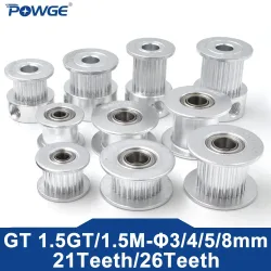 POWGE GT 21 26 Zähne 1.5GT 1.5M Zahnriemenscheibe Umlenkrolle Bohrung 3/4/5/8mm für Riemenbreite 6/9/10mm 21T 26T kleiner Spielraum 3D-Drucker