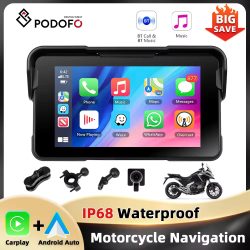 Podofo 5'' HD Smart Screen Player Carplay Android Auto Reifendruck Überwachung IP68 Wasserdicht BT Tragbare Motorrad Monitor