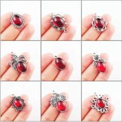 Mode Neue Klee Blume Rose Oval Charms 10x14mm Rot Glasur Tibetischen Silber Überzogene Anhänger Retro