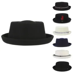 100 % Wolle Pork Pie Fedora-Hut für Damen und Herren, Herbst und Winter, Filz, gebogene Krempe, Porkpie-Hut