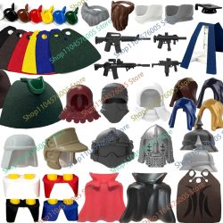 MOC-Figuren mit Accessoires Bausteine Bunte Kapuzenumhänge Helme Zauberer-Kopfbedeckungen Bart Mini-Bausteine DIY Kinderspielzeug T21