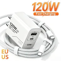 120W GaN USB-C-Ladegerät, 2-Port-Schnellladegerät, Netzteil für iPhone, Samsung, Xiaomi, Typ-C, US-Stecker, Wandladegerät