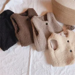 Herbst Winter Baby Lamm Wolle Plus Samt Weste Mädchen Jungen Plüsch Weste Einreiher V-ausschnitt Kind Warme Mode Warme Mantel