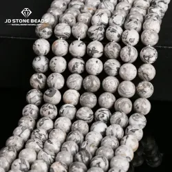 Großhandel Naturstein grau Picasso Karte Jaspis Perle Runde lose Abstand halter 4 6 8 10mm für Schmuck herstellung DIY Armband Halskette