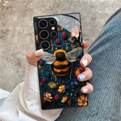 Ojeleye, Hartglas-Honigbienen-Blumen-Hülle für Samsung Galaxy S26 Ultra Hülle Samsung S24 S22 S25 Ultra S 26 Plus S23 S20 S21 FE Hüllen Cover