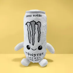 Heiß begehrtes Plüschtier in Form einer Energy-Drink-Dose in Weiß, ohne Zucker, weiche Stoffpuppe, Tischdekoration, Weihnachtsgeschenk