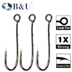B&U 20 Stück große Augen Ring Widerhaken Angelhaken Kohlenstoffstahl Einzelhaken Tackle Wurmhaken Angeln Weiche Wurmhaken Hartstahl
