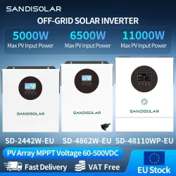 SANDISOLAR 11KW 48V 6.2KW 48V 4.2KW 24V Solar-Hybrid-Wechselrichter 48V 230V Dual MPPT 500VDC Eingang 160A Ladestrom Reine Sinuswelle Notstromlösung