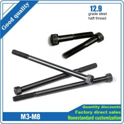 1/10 Stück M3 M4 M5 M6 M8 schwarzer Stahl der Güteklasse 12,9, verlängert, langer Innensechskant, Innensechskant, Halbgewinde-Schraube, 30?300 mm