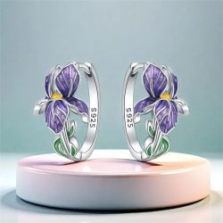 925 Sterling Silber Blumen- und Pflanzen-Serie Lila Iris-Ohrringe Exquisite Hochzeits- und Partygeschenke für Damen Modeschmuck Geschenke