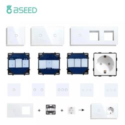 BSEED Wand-Touch-Schalter, 1/2/3 Gang, 1/2 Wege, Lichtschalter, Dimmer, Funktionsteile, Glasscheibenrahmen, EU-Wandsteckdosen, DIY-Teile, Weiß
