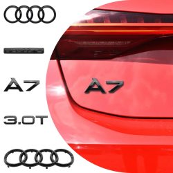 Auto 285mm Motorhaube Frontgrill 202mm Heckklappen-Emblem für AUDI A7 4-Ring Logo ABS 2019-2024 Abzeichen Aufkleber Quattro Sline A7 Zubehör