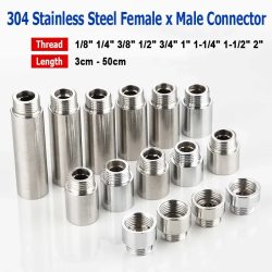 1/8 Zoll 1/4 Zoll 3/8 Zoll 1/2 Zoll 3/4 Zoll 1 Zoll 1,2 Zoll 1,5 Zoll 2 Zoll Verlängerungsrohr mit Außengewinde x Innengewinde L=3-50cm 304 Edelstahlverbinder M14M16M20M27