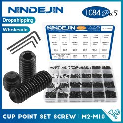 NINDEJIN Innensechskant-Getränkepunkt-Stellschraube M2 M2,5 M3 M4 M5 M6 M8 12,9 Kohlenstoffstahl kopfloser Innensechskant-Gewindeschrauben-Sortiment-Set