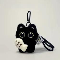 2 Stücke Coole Plüsch Schwarze Katze Puppe Spielzeug Schlüsselbund Tasche Anhänger Charms Auto Schlüsselring Zubehör für Frauen Paare Kawaii Geschenk