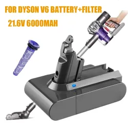 21,6 V 6000 mAh Staubsauger Lithium-Batterie + Filter Für Dyson V6 DC58 DC59 DC61 DC62 SV09 SV07 SV06 SV04 SV03 Werkzeug Batterie