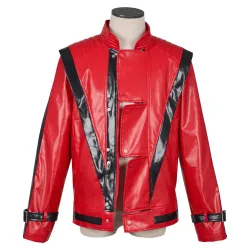 Michael Jackson Cosplay rote Lederjacke Cosplay-Kostüm Halloween Bühnenauftritt Outfit Herren-Oberteil