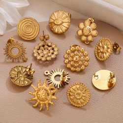 6 Stück Edelstahl-Ohrringe Gold Sonnenblume Sonnenlicht Damen Ohrhaken für DIY Schmuckherstellung Zubehör Großhandel