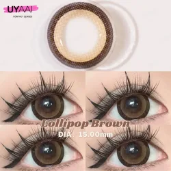 UYAAI, UYAAI 15,0 mm farbige Kontakte, braune farbige Linse, großer Durchmesser, koreanische Mode, große Augen, Schönheit, blaue Linse, freies Etui, große Augen