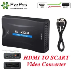 HDMI zu SCART HD 1080P Video Audio Adapter Universal Konverter Adapter für HD TV DVD Box Geringer Stromverbrauch mit Stromkabel