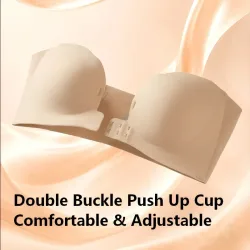 Drahtloser trägerloser BH für Damen, doppelte Vorderverschlüsse, 6-Punkt-Antirutsch, 3-stufiger 3D-geformter Blütenblatt-Design, tiefer V-Ausschnitt, nahtloser Multiway-Pushup-BH, 1 Stück