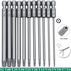 11 pcs torx sicherheit bit set s2 stahl magnetische sicherheit schrauben dreher set 50/100mm stern schrauben dreher set für hai vakuum T6-T40