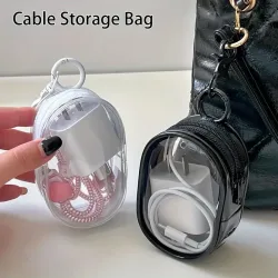 Tragbare Mini-Aufbewahrungstasche mit durchsichtigem Reißverschluss ? platzsparender Kabel-Organizer für Kopfhörer-Ladegeräte, vielseitig einsetzbar mit praktischer Schlüsselanhänger-Schlaufe