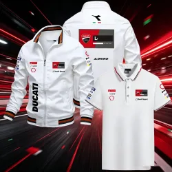 2026 Ducati Corse Moto GP Rennjacke Herren Motorrad-Windbreaker Lässiger Reißverschluss-Mantel + Kurzarm-Poloshirt Motorrad-Fan-Bekleidung