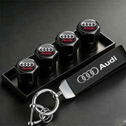 Auto-Reifenventilkappen-Abdeckungen aus Leder mit Schlüsselanhänger für Audi Sline A1 A3 A4 A5 A6 A7 A8 Q2 Q3 Q5 Q7 Q8 TTS B8 B6