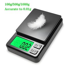 Präzisions-Taschenwaage 1000 g x 0,01 g ? digitale Gramm-Lebensmittel-, Schmuckunzen-/Körnerwaage mit hintergrundbeleuchtetem LCD ? Miniwaage für Reisen