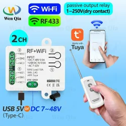 2CH Smart Lichtschalter Tuya, WiFi & RF Fernbedienungsmodul, USB 5V DC 12V 24V 48V, funktioniert mit Alexa Google Home, für Lampenlüftermotor