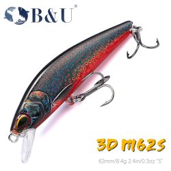 B&U 62 mm 8,4 g sinkende Minnow-Wobbler, Angelköder, Forellenköder und harter Köder, Jerkbait für Barsch-Angelgerät