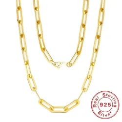 Halskette aus 925er-Sterlingsilber, 14 Karat Vergoldung, einfache Büroklammer-Halskette, Damen-Verlobungs-Charm-Schmuck, Geschenk