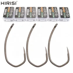 Hirisi 8042 50 Stück PTFE-beschichtete Angelhaken aus Hochkarbon-Edelstahl Rostfrei Scharfe Spitze mit Öse für Angelzubehör