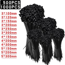 500/1000pcs selbstsicher nde Kunststoff-Nylon binder schwarze Reiß verschluss bänder Riemen Nylon-Kabelbinder-Set Befestigungs ring Schlaufe Draht wickel