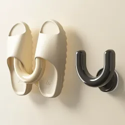1 Stück Saugnapf-Schuhregal, wandmontierter Slipper-Organizer für Badezimmer und Dusche, praktischer Slipper-Haken, Schwarz und Weiß