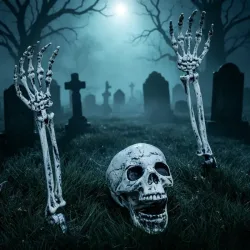 Halloween Outdoor-Skelett-Bodenspieße, Realistische Totenkopf- und Skelettarm-Handen Rasenspieße, Grabschreckliche Gartendekoration
