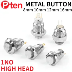 1NO High Head Wasserdichter Metall-Drucktastenschalter LED-Licht Selbstsichernd/Reset 3/6/12/24/220V 8/10/12/16mm Messing vernickelt