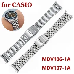22mm MDV106 Uhrenarmband Taucheruhr Armband für Casio MDV-106 MDV-107 Metallarmband Silbernes Stahlarmband MDV106