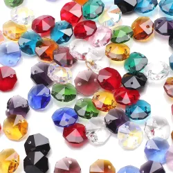 40 Stück 14 mm Doppellöcher Facettiertes Glas Lose Spacer Achteck Perlen DIY mit Kristallanhänger für Kronleuchter Sonnenfänger Herstellung