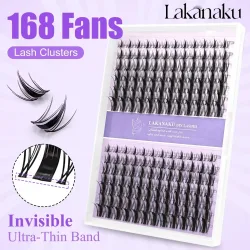 LAKANAKU 168 Fans Diy Cluster Lashes Cat Eye Lashes Unsichtbares Band Premium Mink Manga Lash Clusters