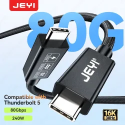 JEYI TB 5-Kabel, 80 Gbit/s, 120 Gbit/s Bandbreite ? 16K/8K-Video, 240 W PD-Schnellladung, geflochtenes Nylon