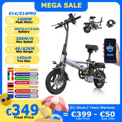 2025 Neues AOVOPRO E14/E14Pro Elektrofahrrad 1000 W Spitzenmotor 14 Zoll 48 V 15,6 Ah 62 km große Reichweite 35 km/h faltbar mit App EBike