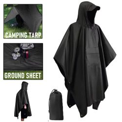 3-in-1 Outdoor-Militär-Regenmantel mit Kapuze und Ärmeln, wasserdichter Regenponcho, Motorrad-Regenschutz, Camping, Wandern, Reisen, Regenbekleidung, Zelt
