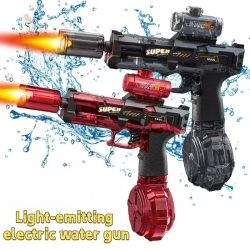 Elektrische Wasserpistole mit Lichteffekt, Flammeneffekt, Hochgeschwindigkeits- und Hochleistungsspritzfunktion, Spielzeug für draußen, Strand, Schwimmbad, Schießspiel