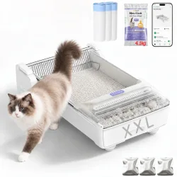 UBPET C31 Katzenklo Selbstreinigend,Offene Selbstreinigende Katzentoilette mit APP-Steuerung,Desodorierer,Doppeltes Rechenzahndesign,Große Fassungsvermögen,Automatisches Katzenklo für Mehrere Katzen