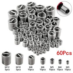 60-teiliges Drahtgewindeeinsatz-Set M3 M4 M5 M6 M8 M10 M12 Befestigungsgewindeeinsatz Edelstahl Spiraldraht Schraubhülse Verschleißreparatur-Kit