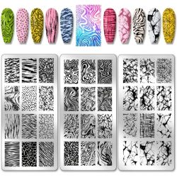 3 Stück Marmor Nagelstempelplatten Felsen Textur Nail Art Schablonen Stein Rissige Nagelbildplatten Französische Linien Nail Art Vorlagen