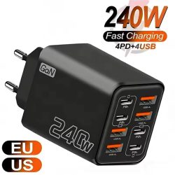 240W GaN USB-C-Ladegerät 8-in-1 Schnellladegerät für iPhone, Samsung, Xiaomi, Typ-C, EU/US-Stecker, Wandladegerät
