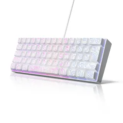 60% Kompakte Kabelgebundene Tastatur mit RGB-Hintergrundbeleuchtung und Membrantasten. Geeignet für Windows-Tablets, Laptops und Gamer. Weiß.